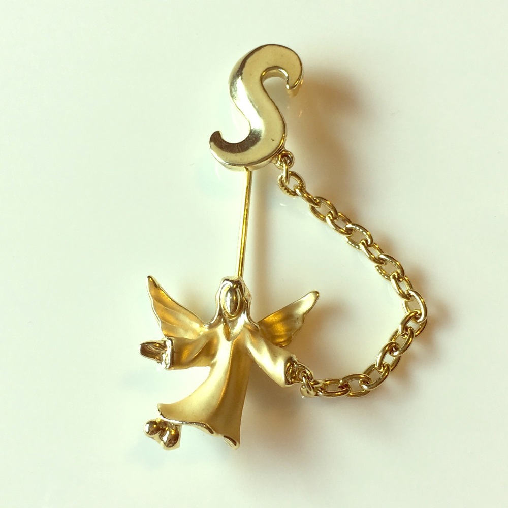 Vintage Giusti Angel Initial S Stick Pin Gold Tone
